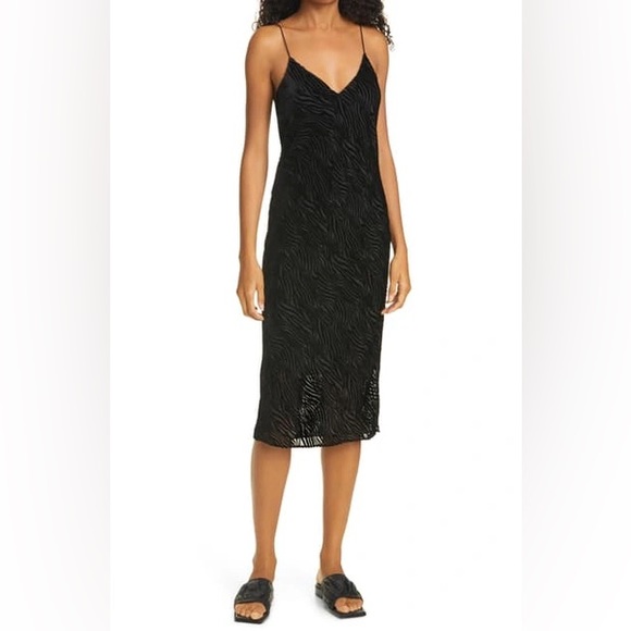 🤍 nwot | cami nyc | Raven Burnout Zebra Silk Midi Slipdress - Picture 1 of 9